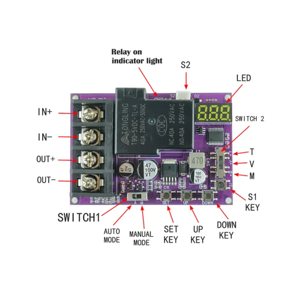 2-Pack DC 5-60V 40A 2-in-1 Charge Discharge Low Voltage Cutoff Protector Module MgcSTEM